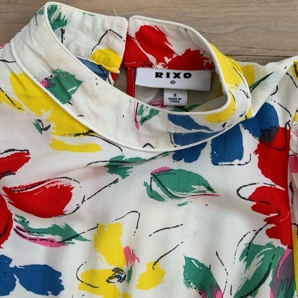 RIXO Floral Maxi Dress Mock Neck Cascade Ruffle Split - Picture 7 of 12